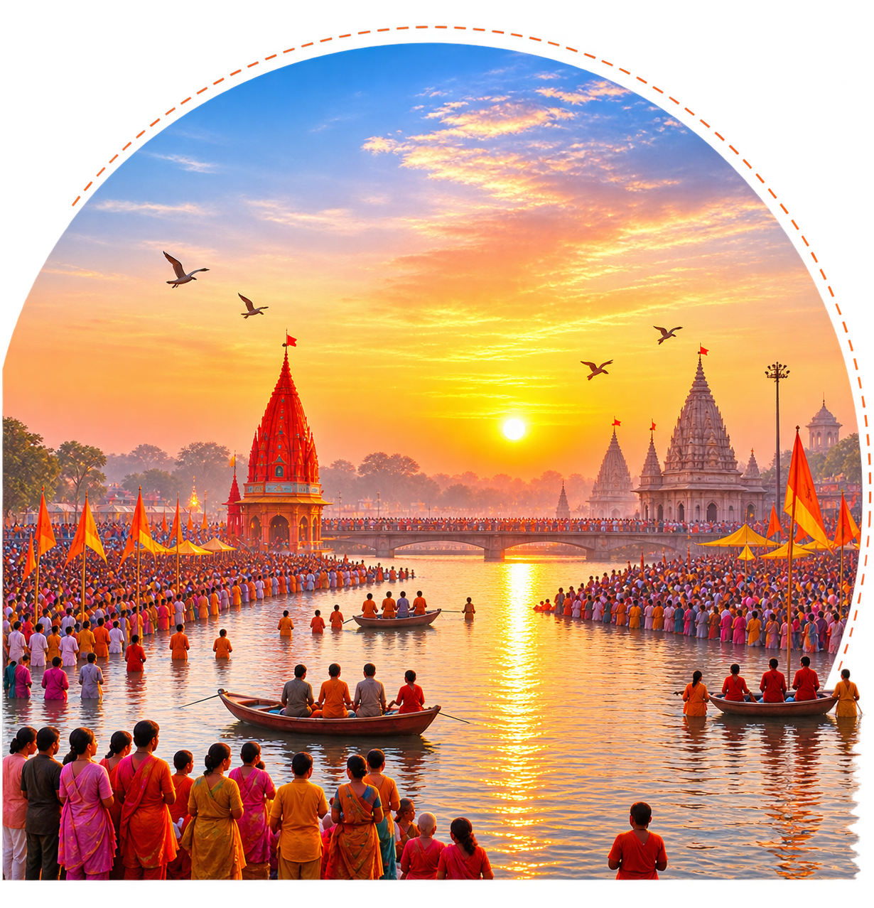 Kumbh Yatra Camp view of Godavari Ghat and Trimbakeshwar temple during Kumbh Mela Nashik