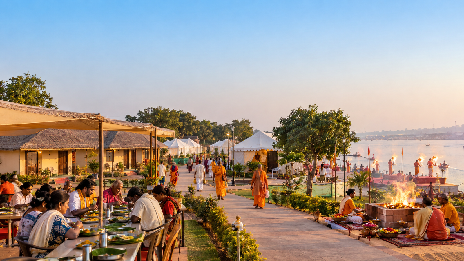 Kumbh Mela camp with cottages, Satvik meal, Ganga Aarti and Hawan