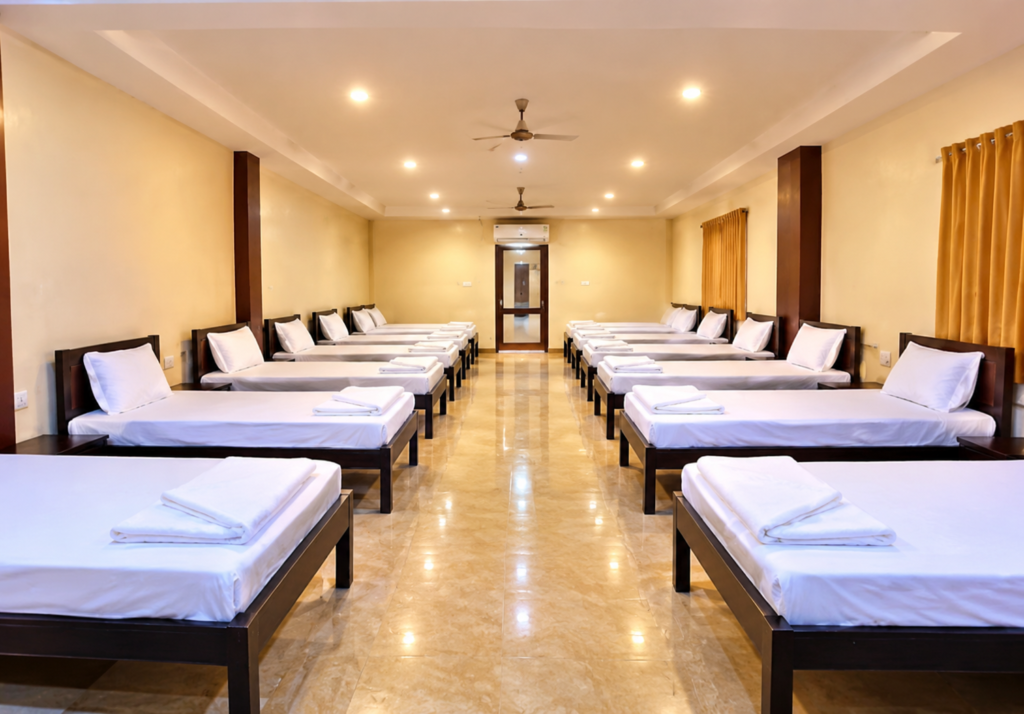 Symmetrical Warm-Toned Dormitory Ward